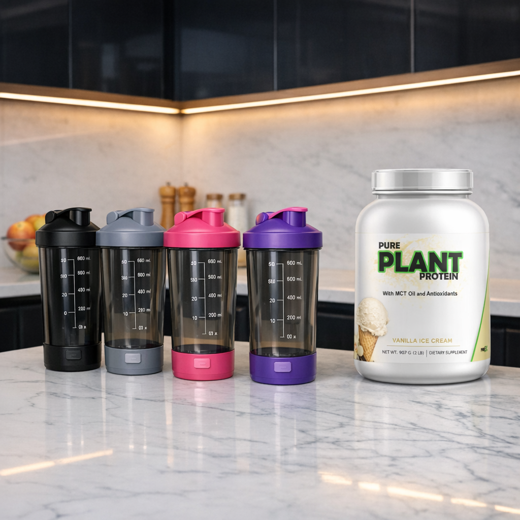 Protein Shaker Set Vanille – Automatischer Mixing Cup | Pre-Workout & Supplements